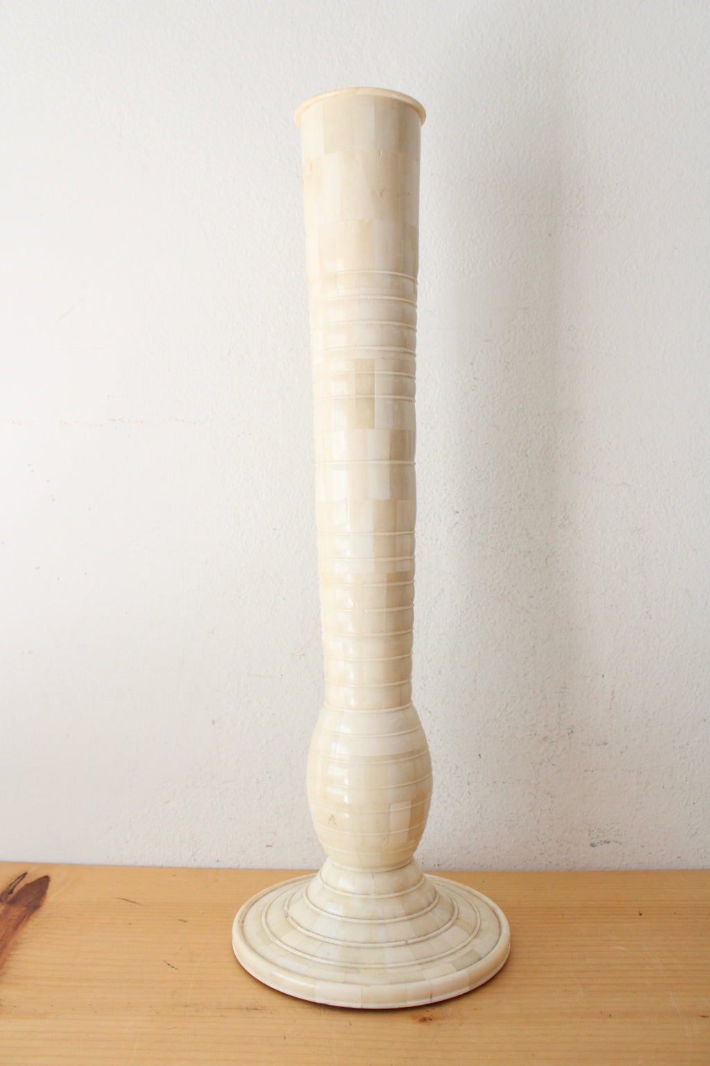 Tessellated Bone Tall Ivory Candlestick