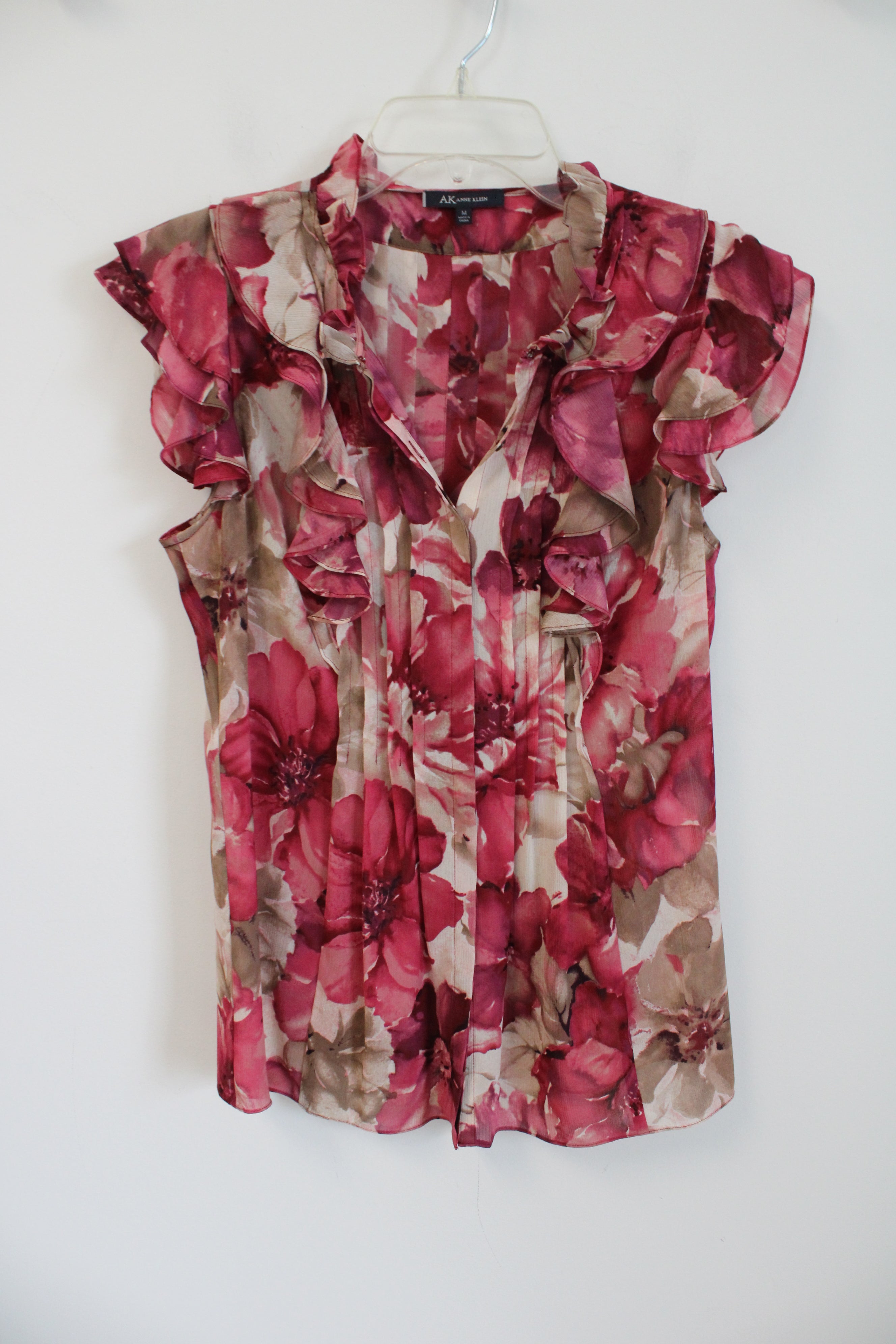 Anne Klein Pink & Tan Floral Button Down Top | M