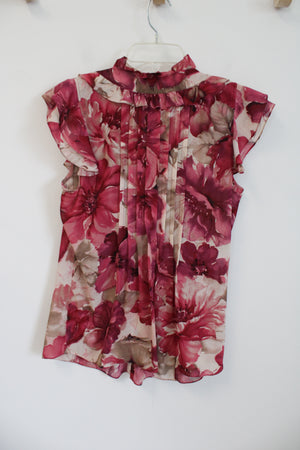 Anne Klein Pink & Tan Floral Button Down Top | M