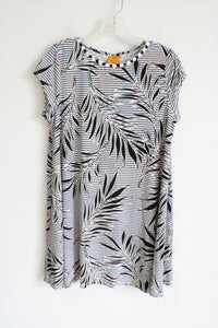 Ruby Rd. Black White Floral Striped Dress | L Petite
