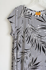Ruby Rd. Black White Floral Striped Dress | L Petite