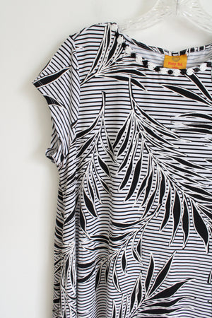 Ruby Rd. Black White Floral Striped Dress | L Petite