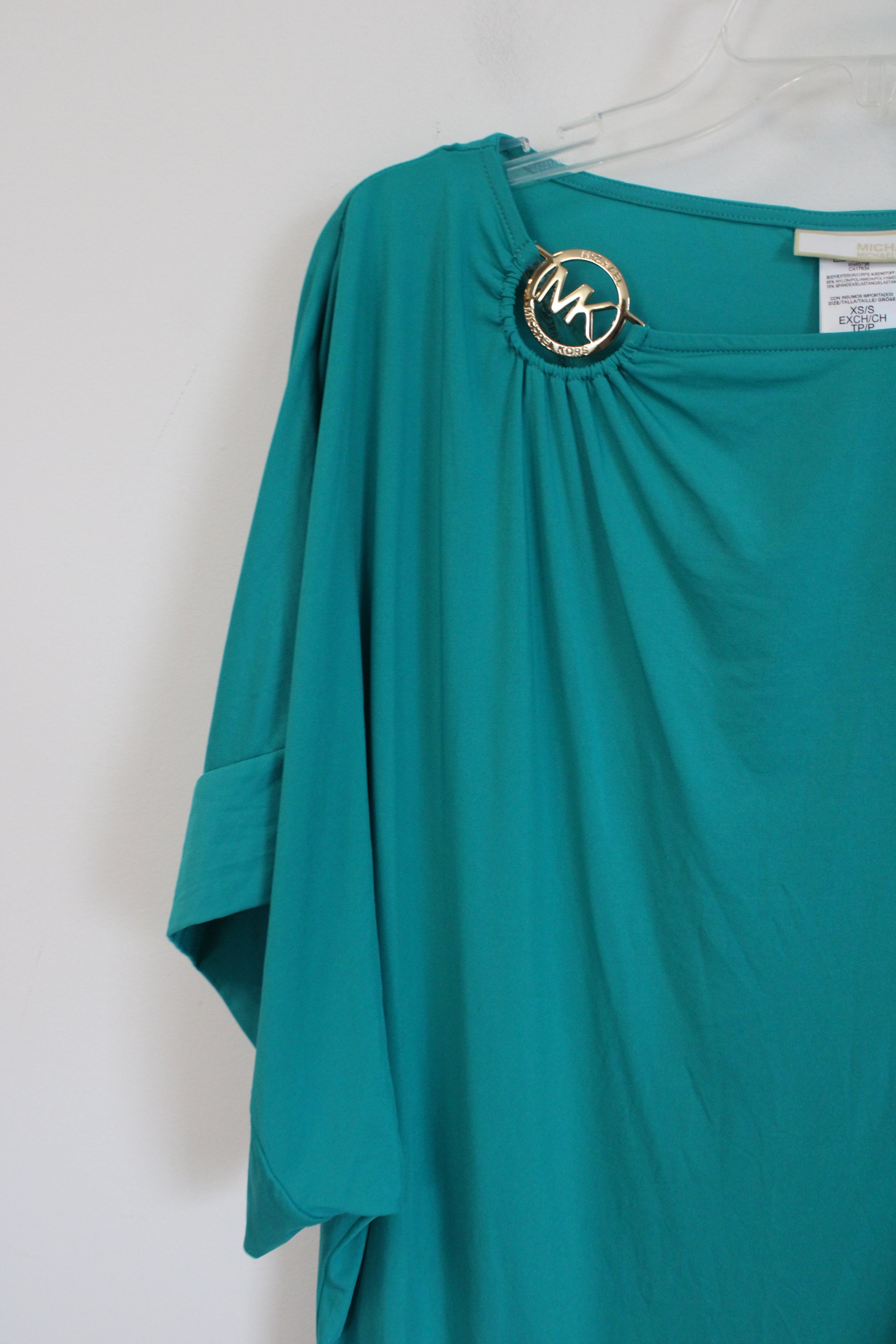 Michael Kors Teal Boatneck Drape Top | XS