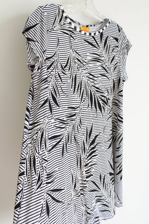 Ruby Rd. Black White Floral Striped Dress | L Petite