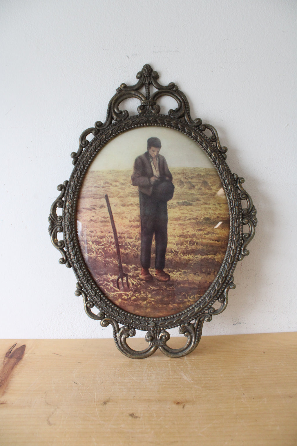Vintage Italian Farmer In Field Oval Framed Print