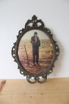 Vintage Italian Farmer In Field Oval Framed Print