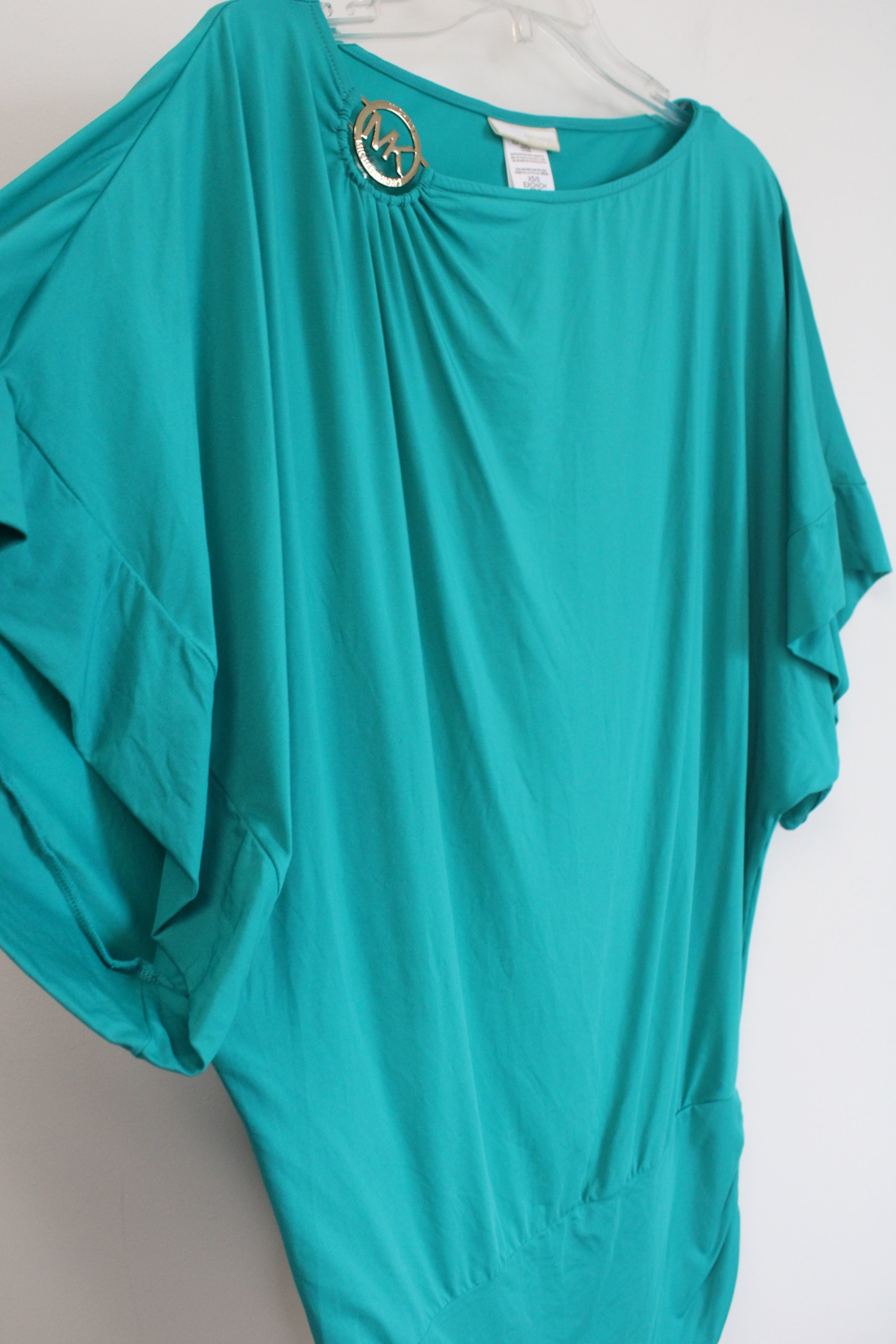 Michael Kors Teal Boatneck Drape Top | XS