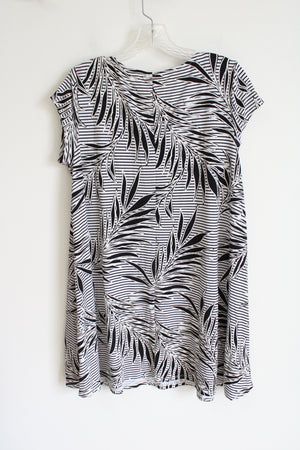 Ruby Rd. Black White Floral Striped Dress | L Petite