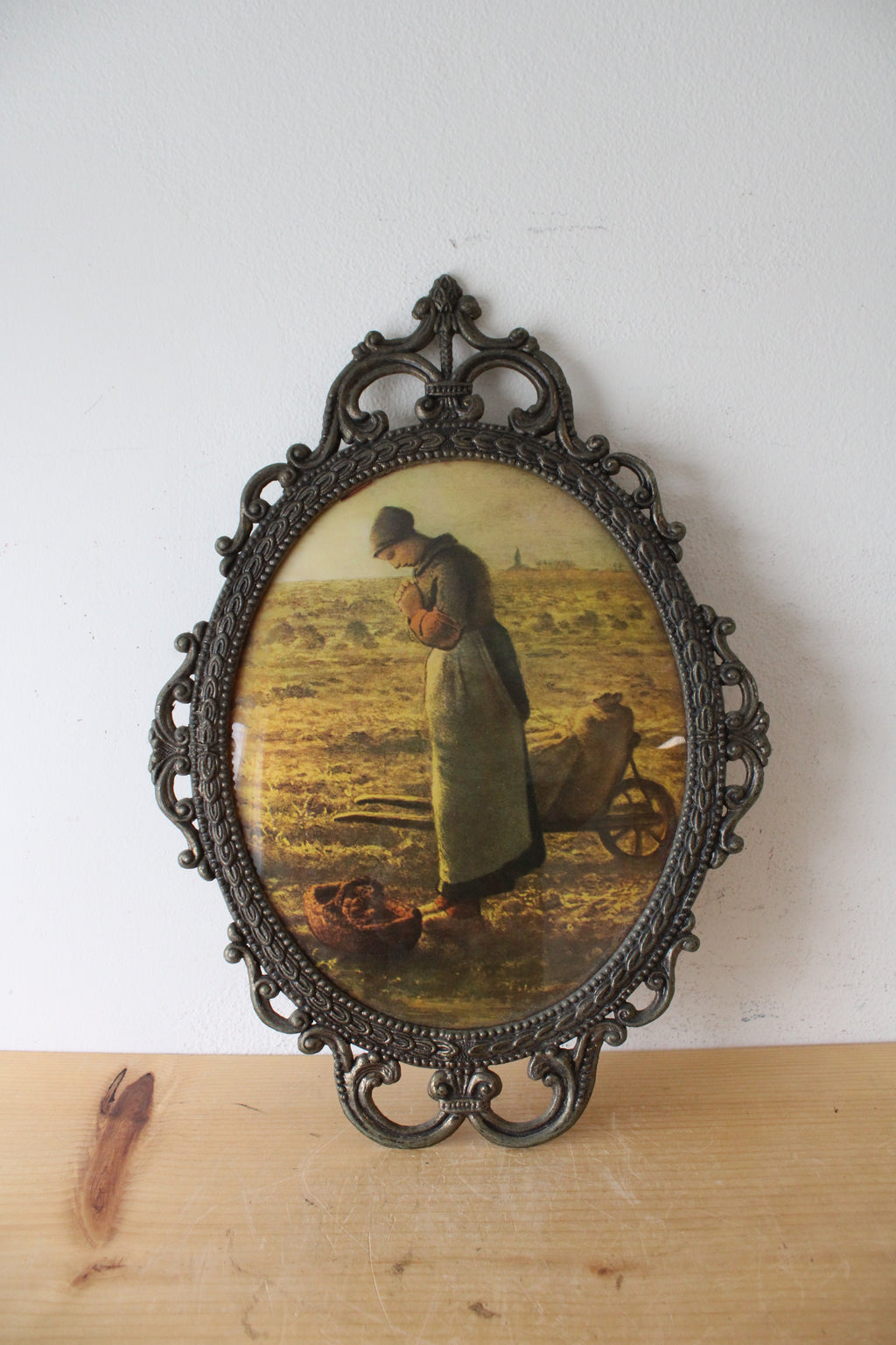 Vintage Italian Woman In Field Oval Framed Print