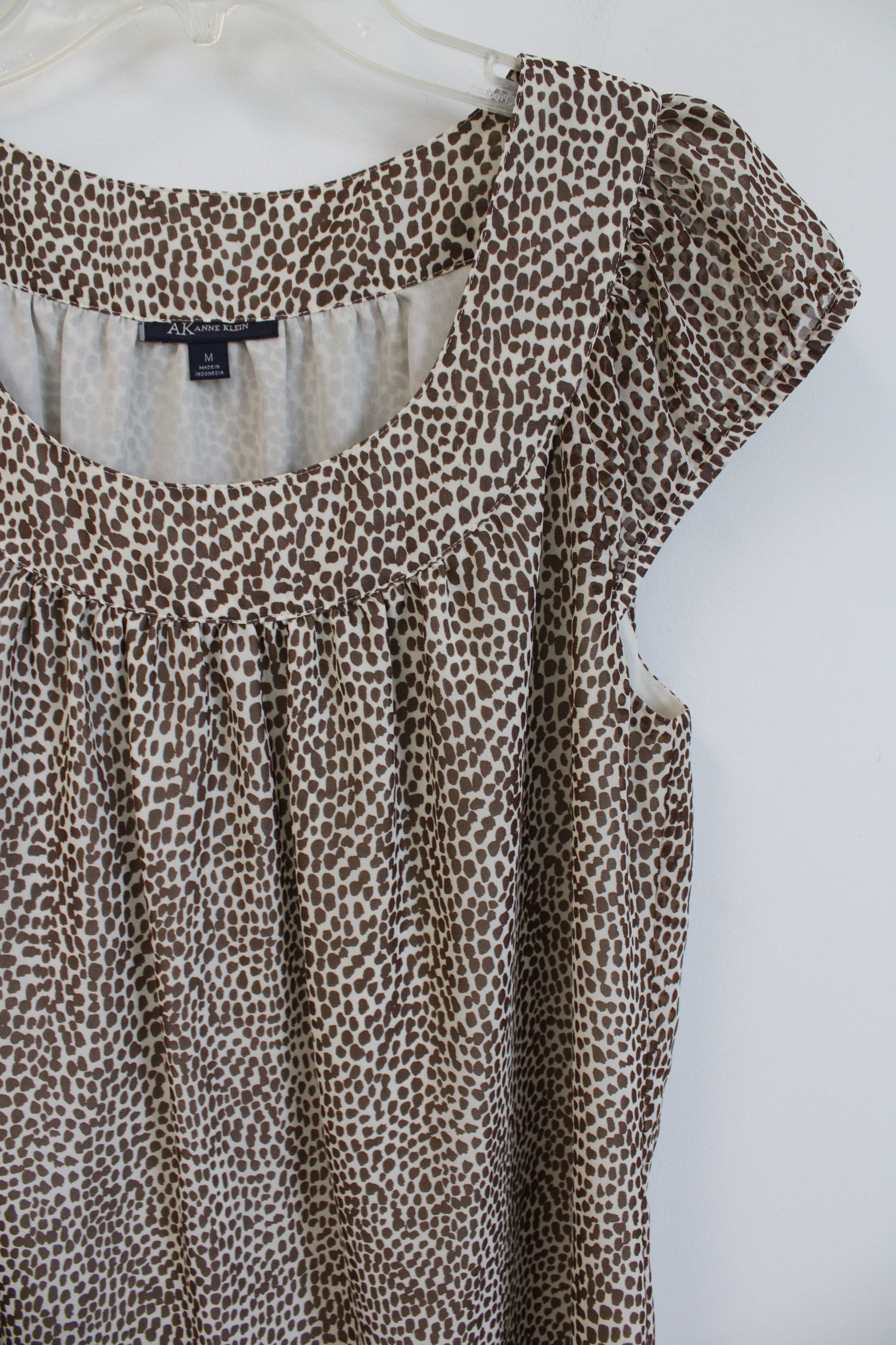 Anne Klein Brown & Tan Patterned Cap Sleeved Top | M