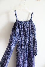 NEW Children's Place Blue & Purple Patterned Cold Shoulder Dress | Youth XL (14)