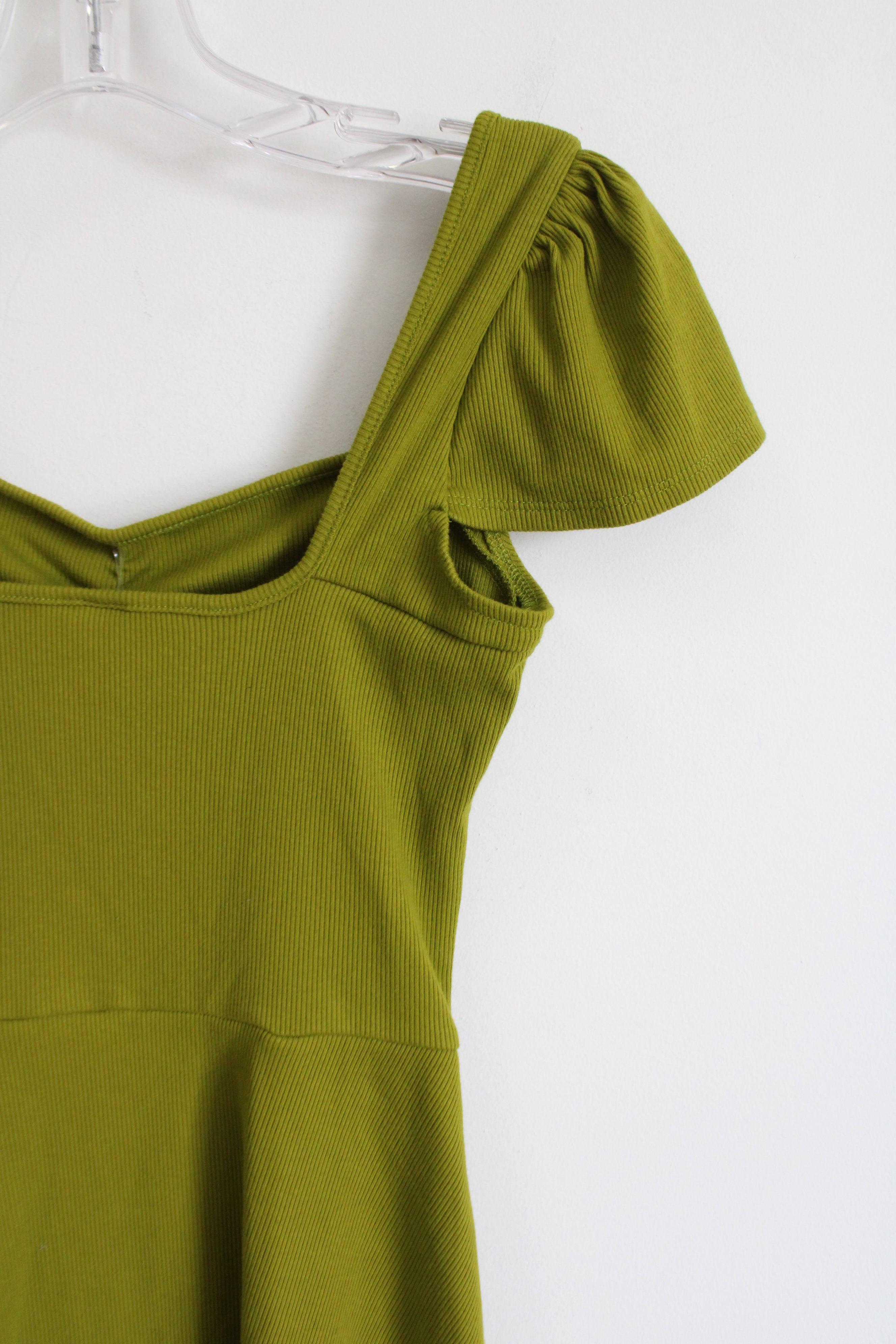 Chartreuse Green Ribbed Dress | S