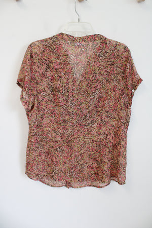 Liz Claiborne Pink Brown & Green Button Down Sheer Top | 1X