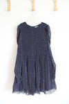 Shein Teen Navy Silver Shimmer Sheer Sleeved Dress | Youth 12/13