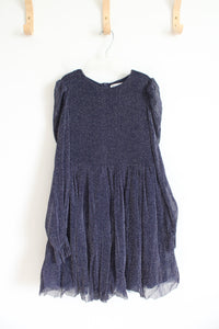 Shein Teen Navy Silver Shimmer Sheer Sleeved Dress | Youth 12/13