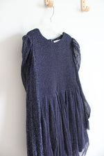 Shein Teen Navy Silver Shimmer Sheer Sleeved Dress | Youth 12/13