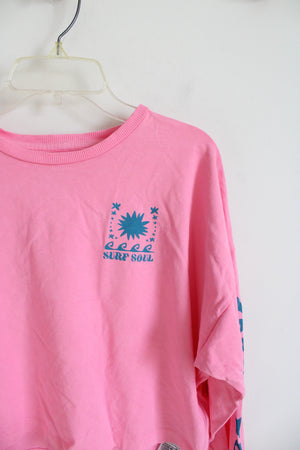 NEW Roxy Surf Soul Pink Cropped Long Sleeved Shirt | Youth L (12)