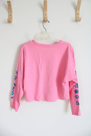 NEW Roxy Surf Soul Pink Cropped Long Sleeved Shirt | Youth L (12)