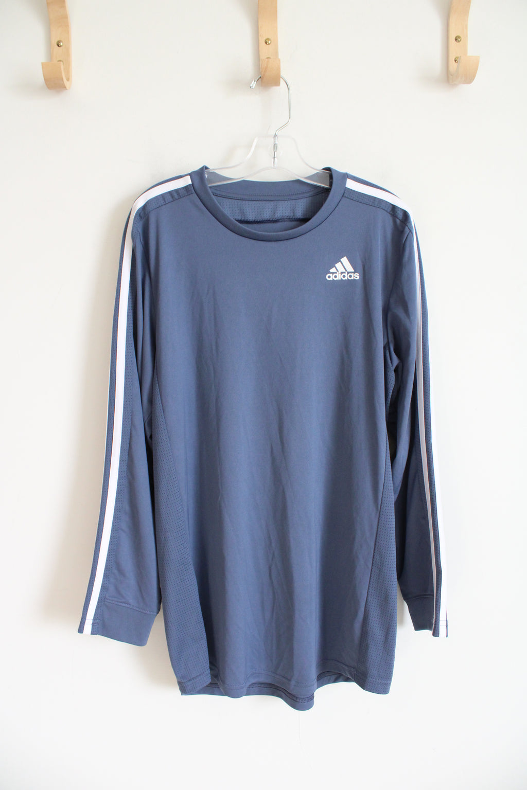 Adidas Dusty Blue & White Long Sleeved Athletic Shirt | Youth L (14/16)