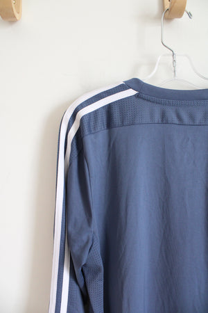 Adidas Dusty Blue & White Long Sleeved Athletic Shirt | Youth L (14/16)