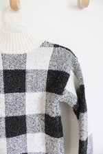 NEW Cat & Jack Black & White Plaid Shimmer Mock Neck Sweater | Youth 7/8 (M)