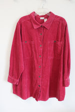 Roaman's Pink Corduroy Button Down Top | 2X