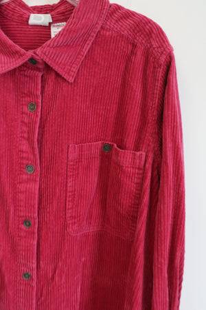 Roaman's Pink Corduroy Button Down Top | 2X