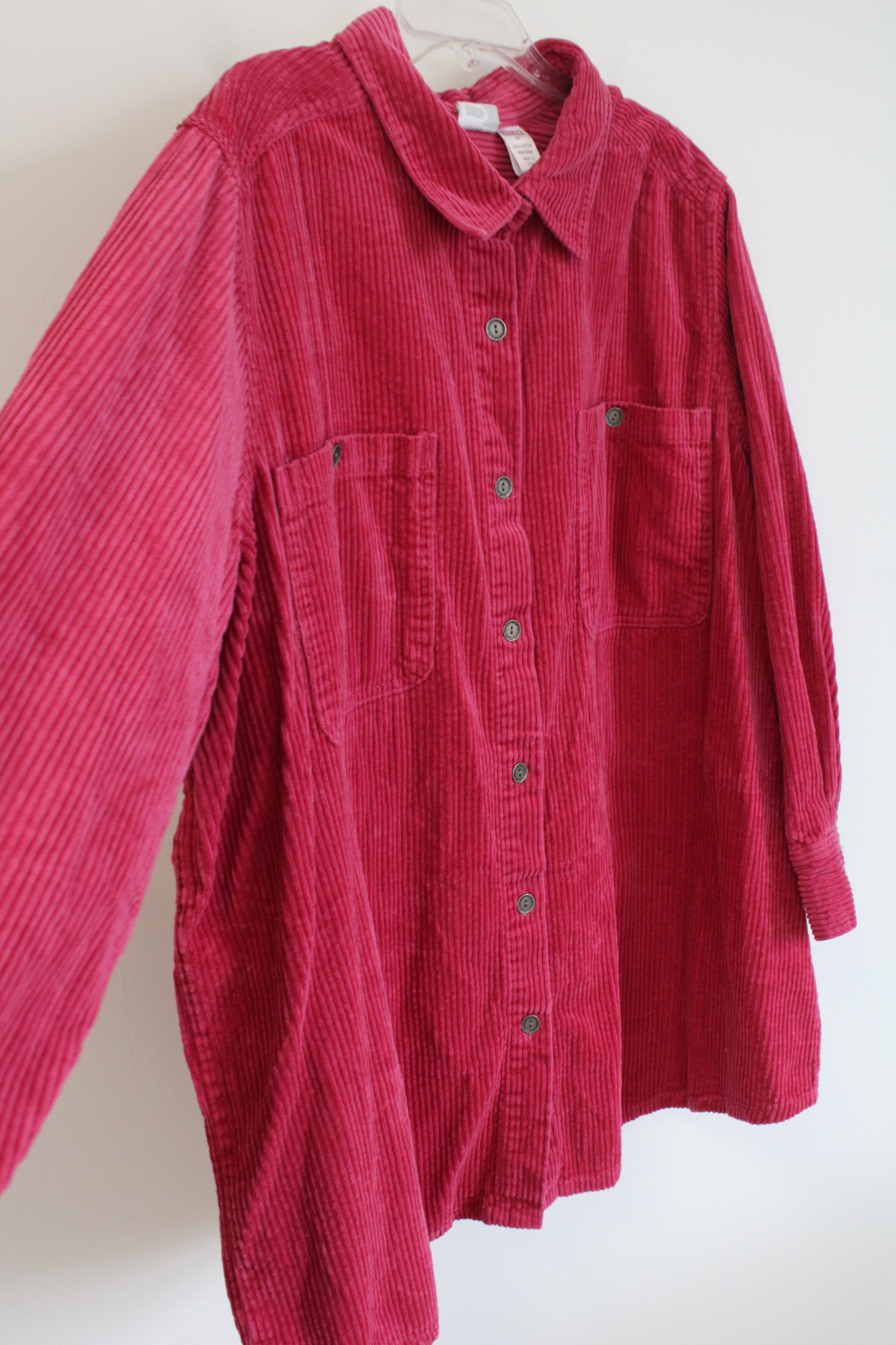 Roaman's Pink Corduroy Button Down Top | 2X