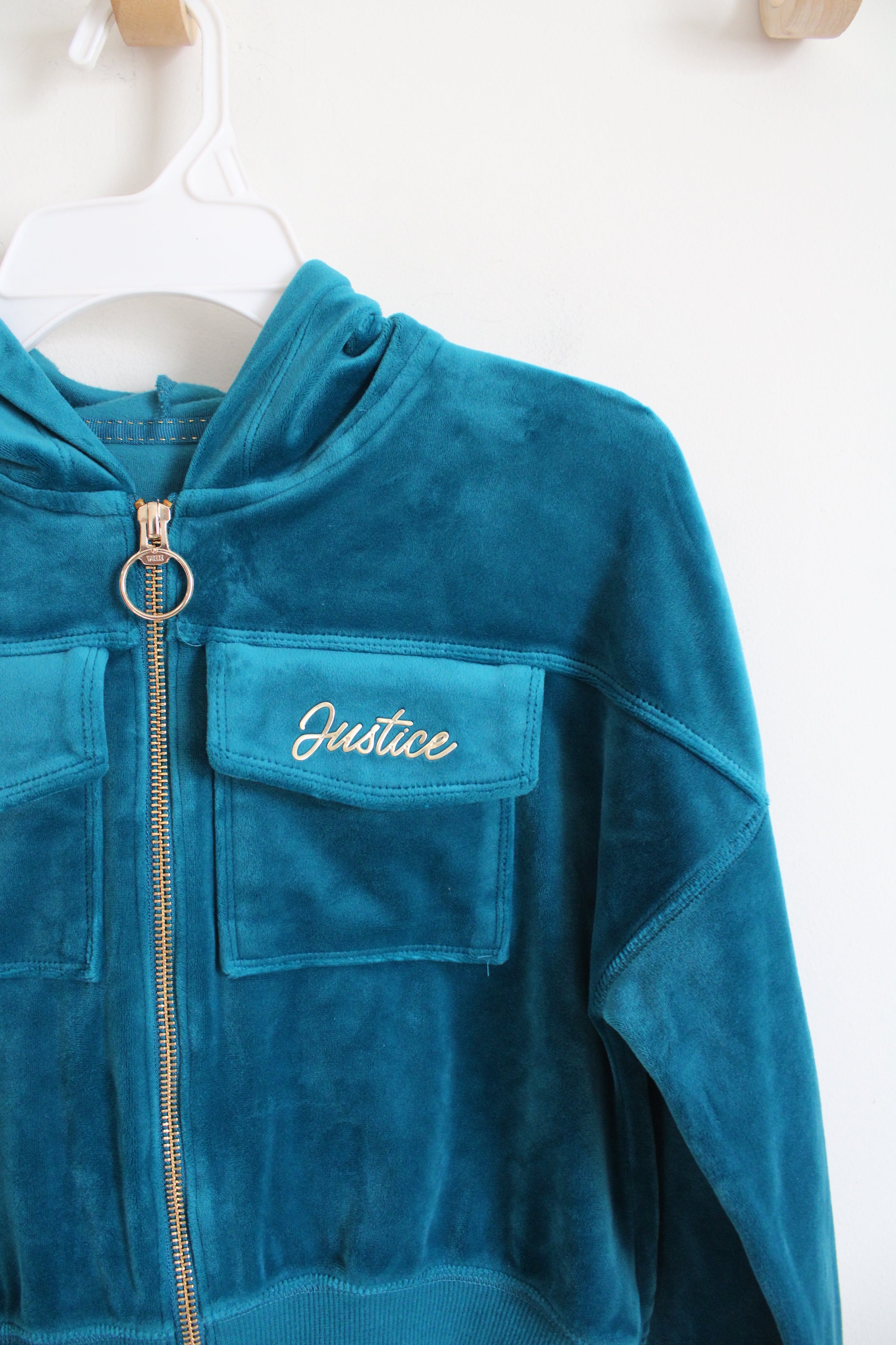 Justice Dark Teal Velour Jacket | Youth S (7/8)