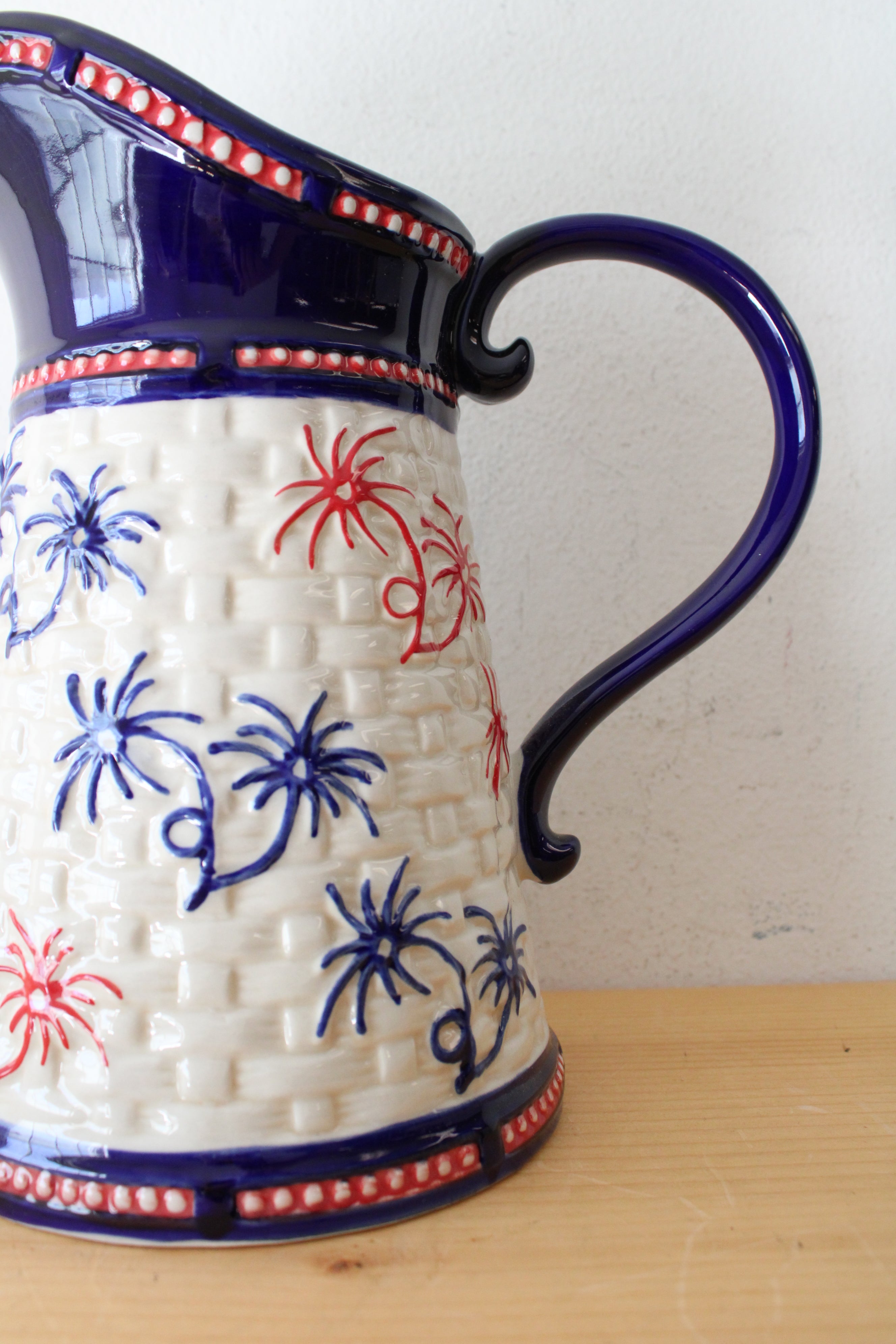 Temptations Red White & Blue Floral Lace Fireworks Pitcher