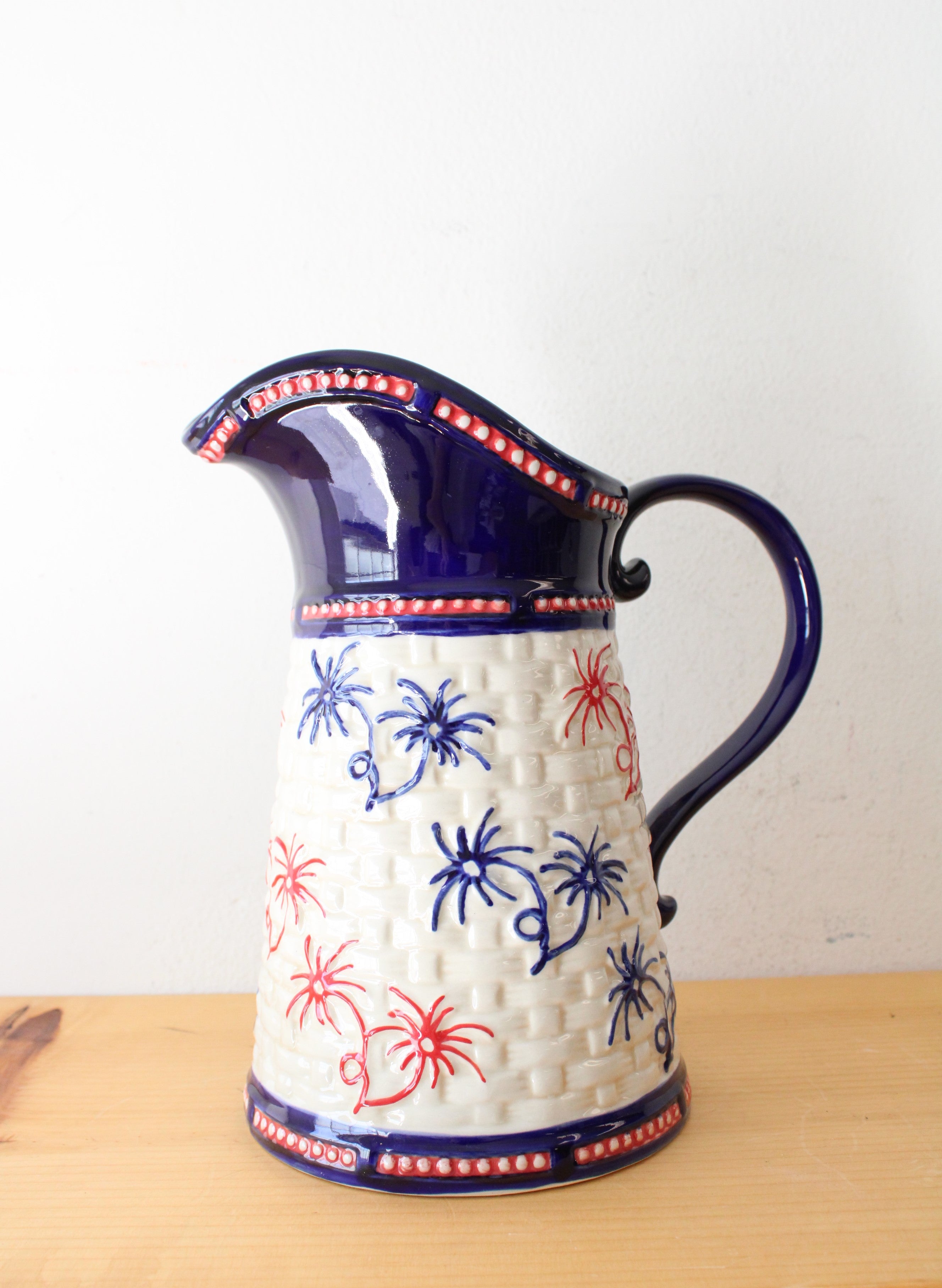 Temptations Red White & Blue Floral Lace Fireworks Pitcher