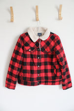 Funky Tribe Outerwear Red & Black Buffalo Plaid Sherpa Lined Jacket | Youth M