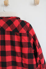 Funky Tribe Outerwear Red & Black Buffalo Plaid Sherpa Lined Jacket | Youth M