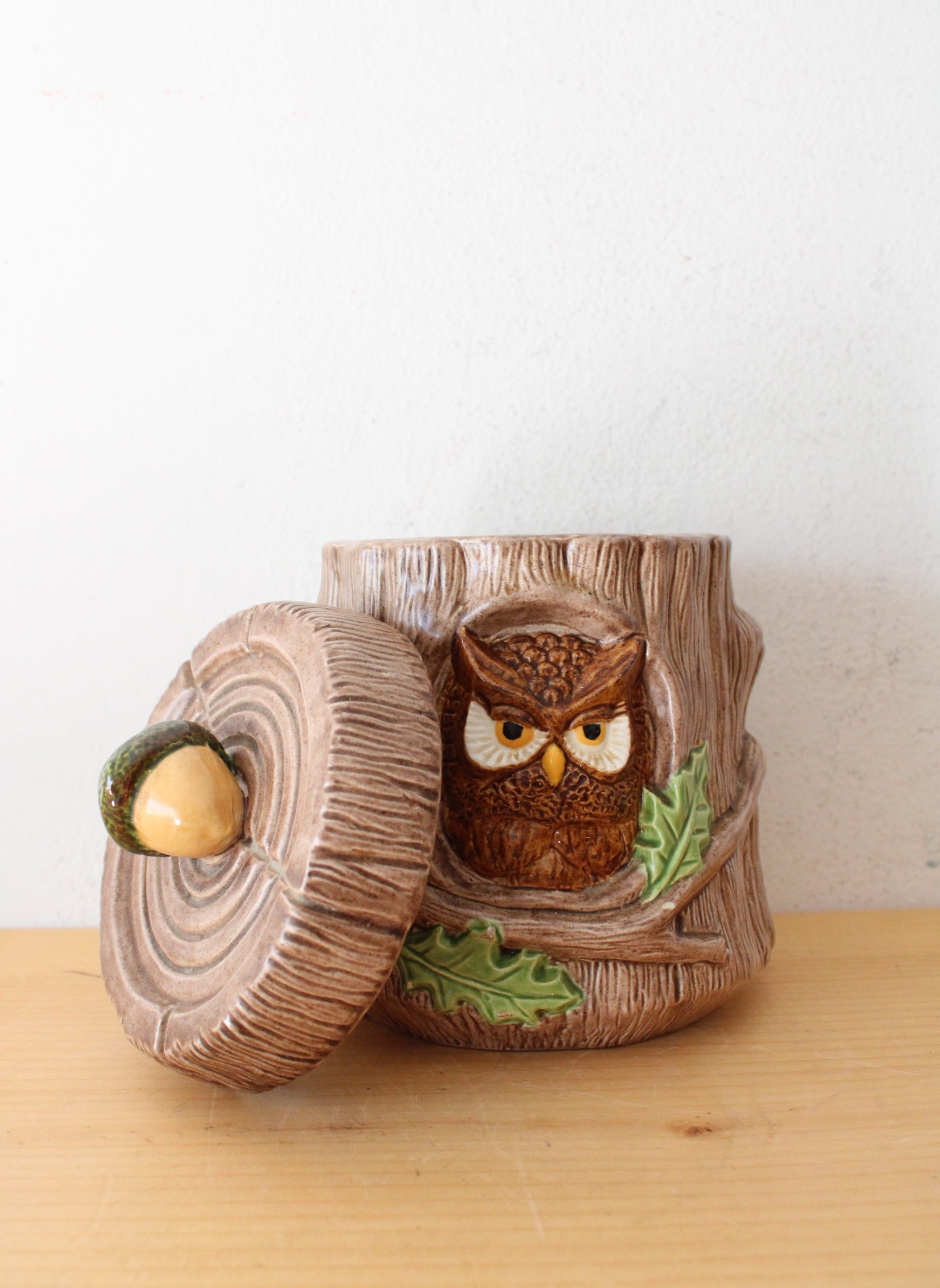 1970s Owls In A Tree Small Ceramic Cannister