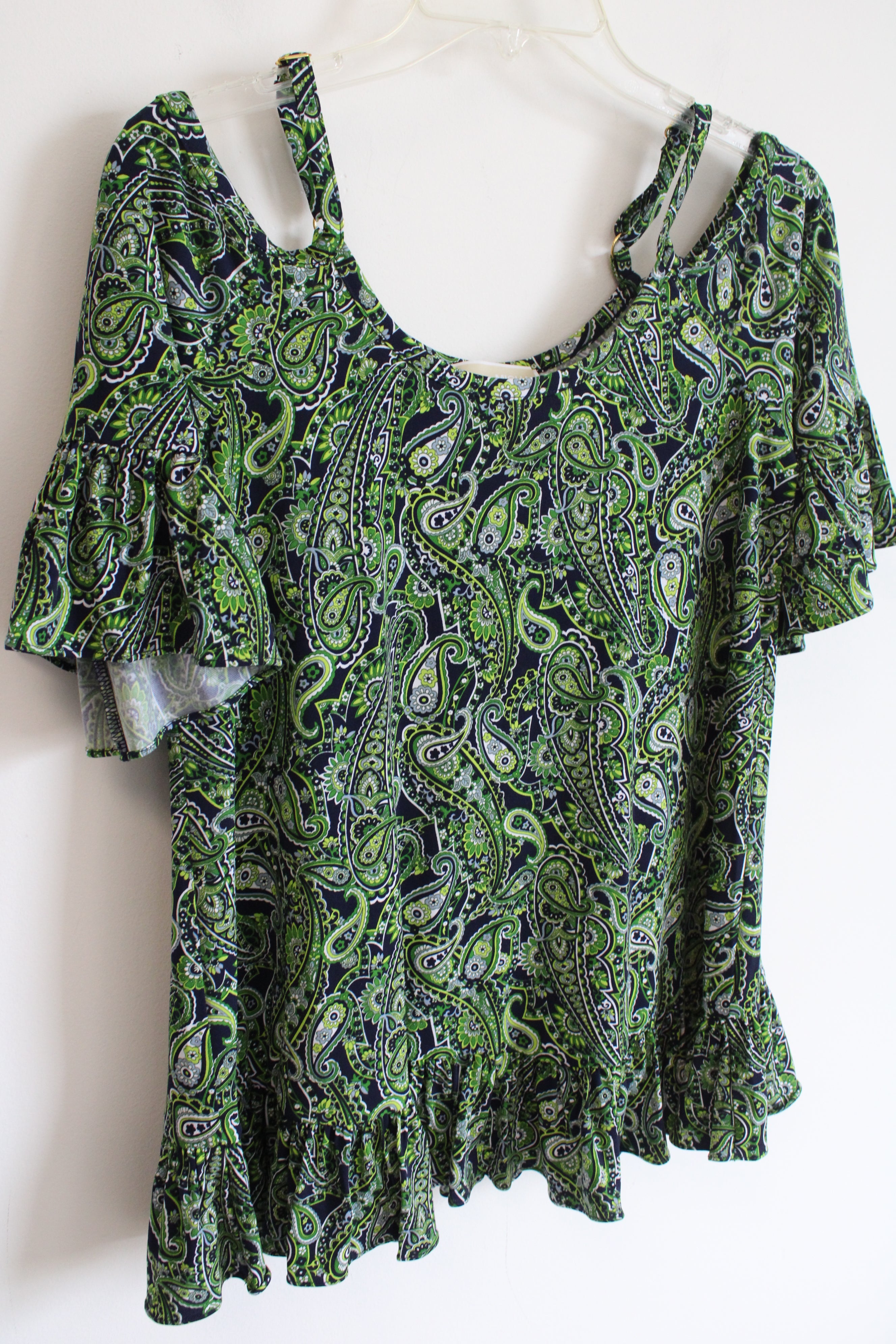 Michael Kors Green Patterned Cold Shoulder Top | S