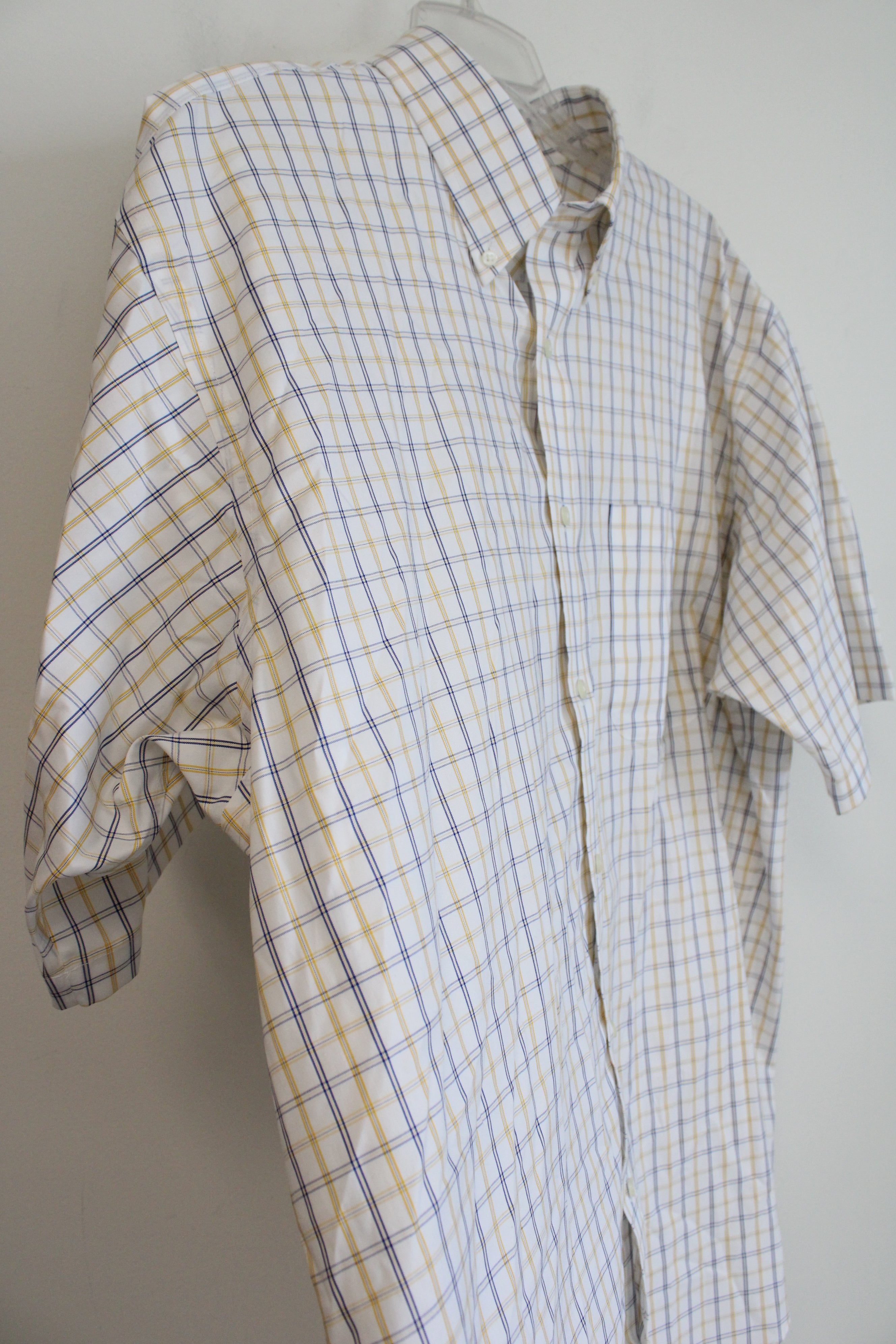 Lands' End Traditional Fit White Blue & Yellow Plaid Button Down Shirt | 18 Tall