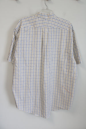 Lands' End Traditional Fit White Blue & Yellow Plaid Button Down Shirt | 18 Tall