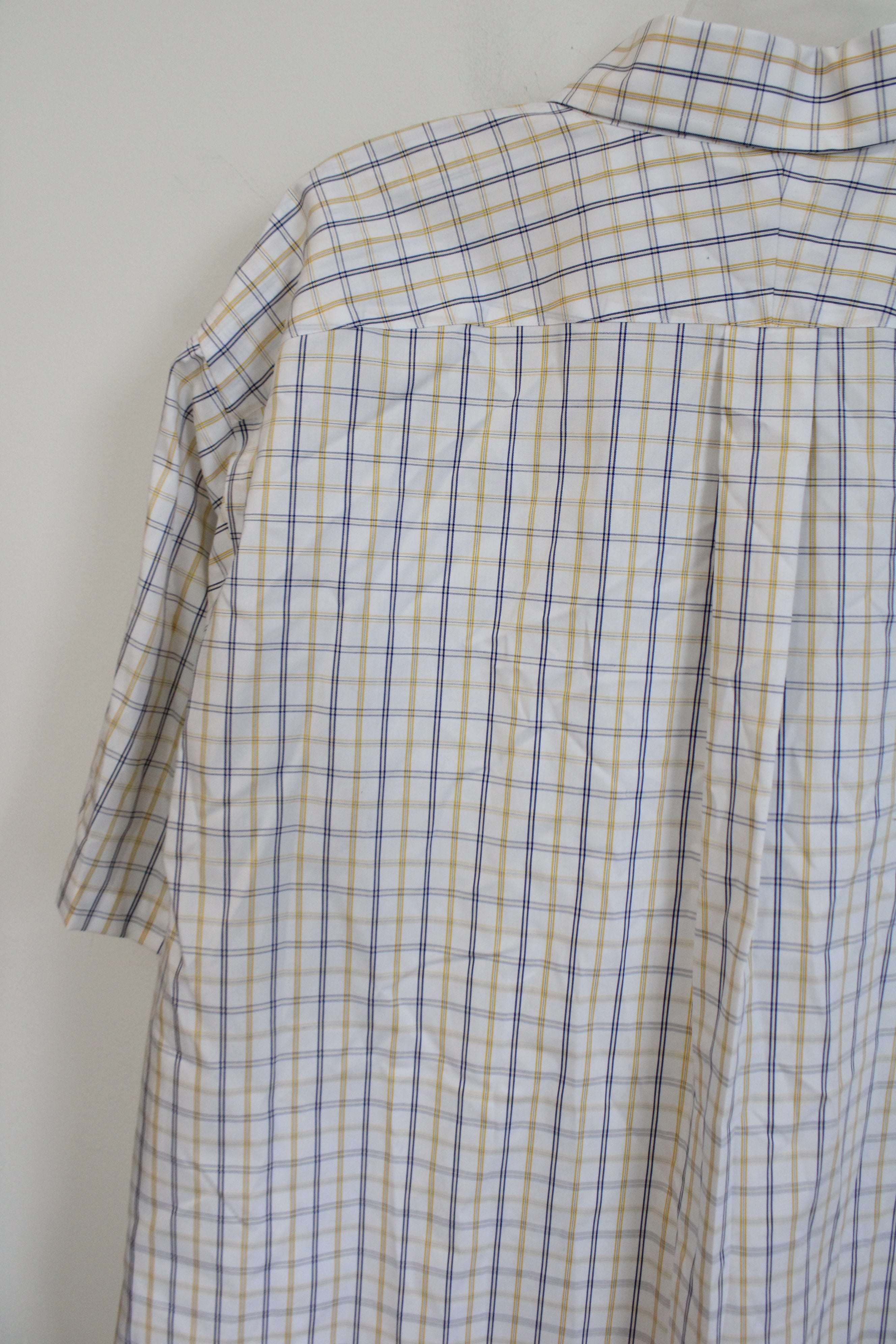 Lands' End Traditional Fit White Blue & Yellow Plaid Button Down Shirt | 18 Tall