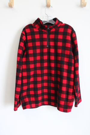 Children's Place Red Plaid Quarter Zip Fleece Pullover | Youth L (10/12