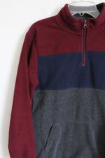 Children's Place Wide Striped Quarter Zip Fleece Pullover | Youth L (10/12)