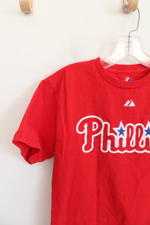 Majestic Red Phillies #8 Victorino Cotton Shirt | Youth L