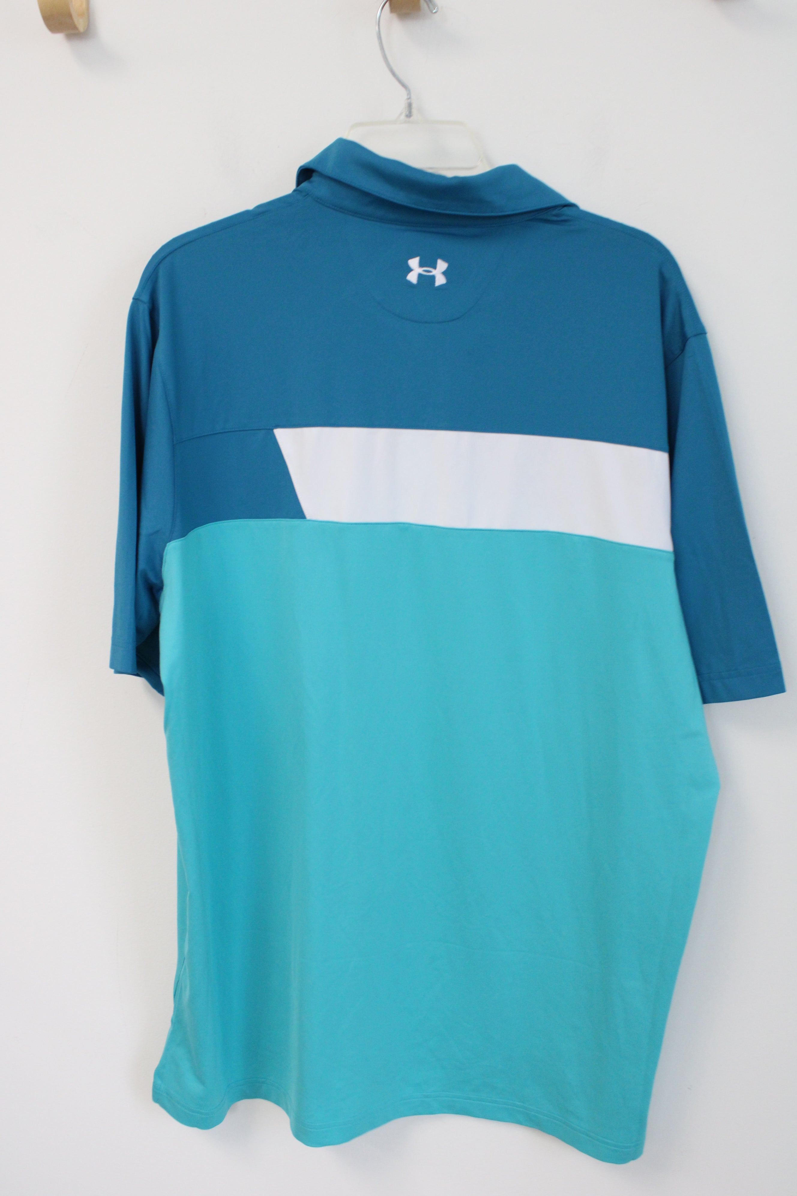 Under Armour Loose Fit Blue Color Blocked Polo Shirt | L