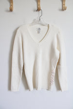 NEW St. John's Bay Cream Ribbed V-Neck Sweater | XL