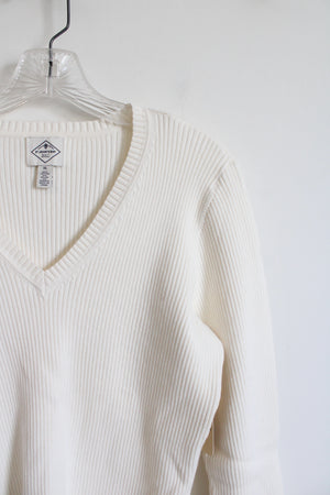 NEW St. John's Bay Cream Ribbed V-Neck Sweater | XL