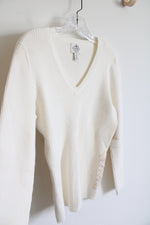 NEW St. John's Bay Cream Ribbed V-Neck Sweater | XL