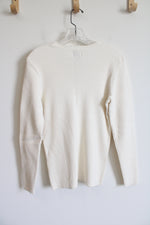 NEW St. John's Bay Cream Ribbed V-Neck Sweater | XL