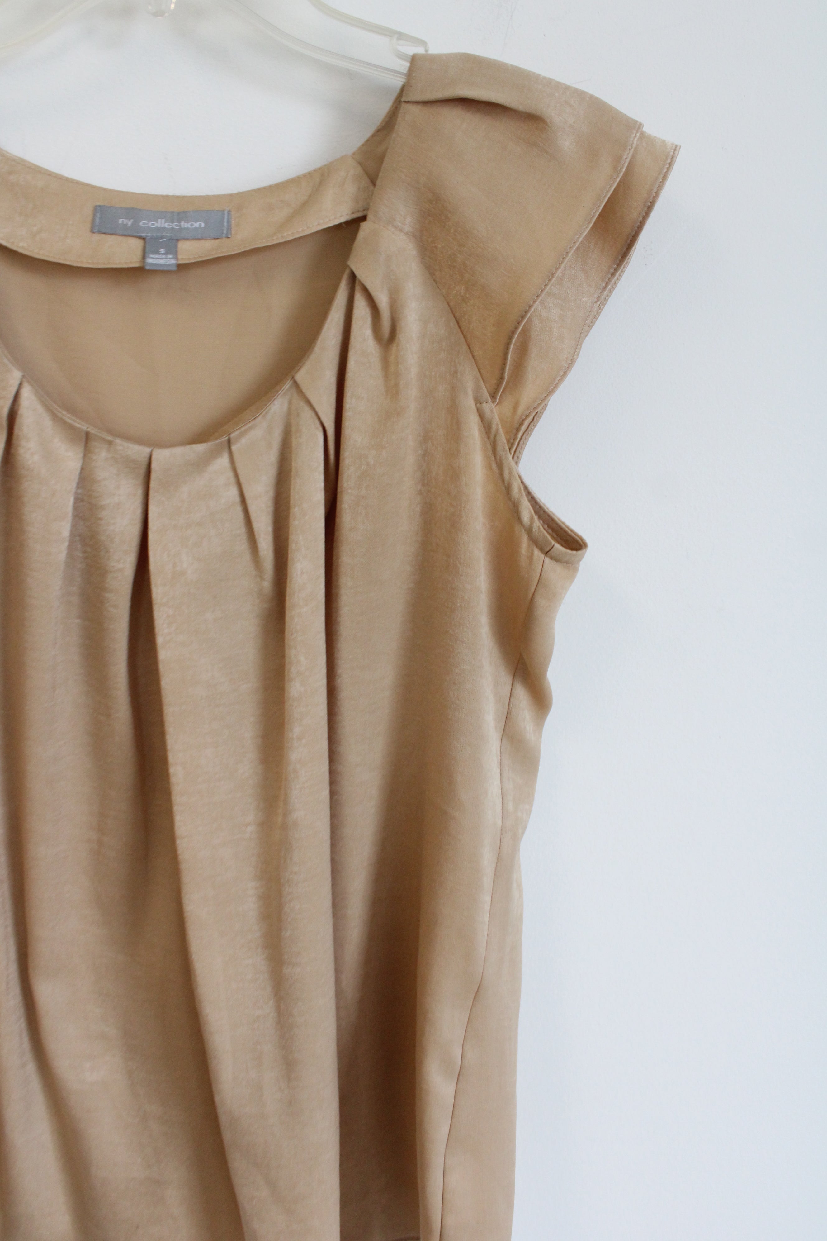 NY Collection Tan Pleated Top | S