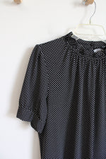 NEW Adrianna Papell Black & White Polka Dot Ruffled Neck Top | L