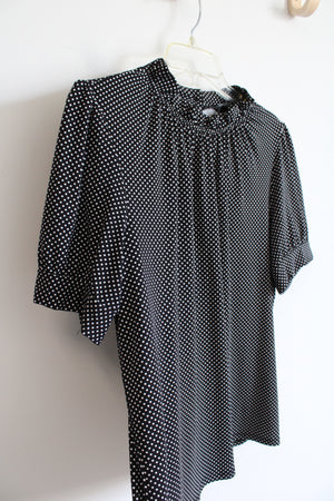 NEW Adrianna Papell Black & White Polka Dot Ruffled Neck Top | L