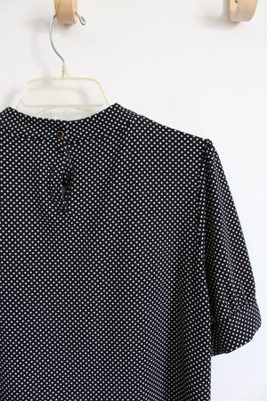 NEW Adrianna Papell Black & White Polka Dot Ruffled Neck Top | L